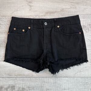 Civilianaire Black 100% Cotton Raw Hem Cut-Off Denim Shorts 25 WMN Jean Mid Rise